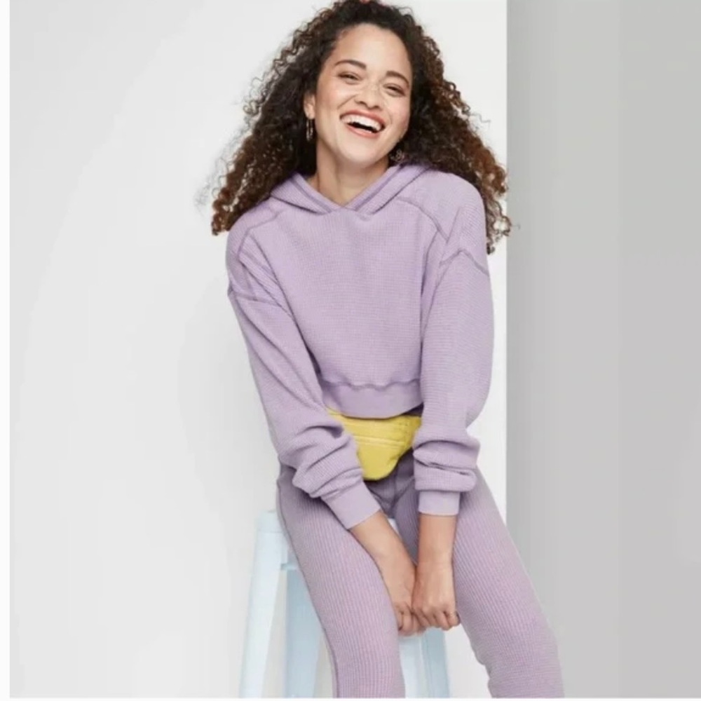 NWT Wild Fable Cropped Waffle Knit Hoodie Purple Size M